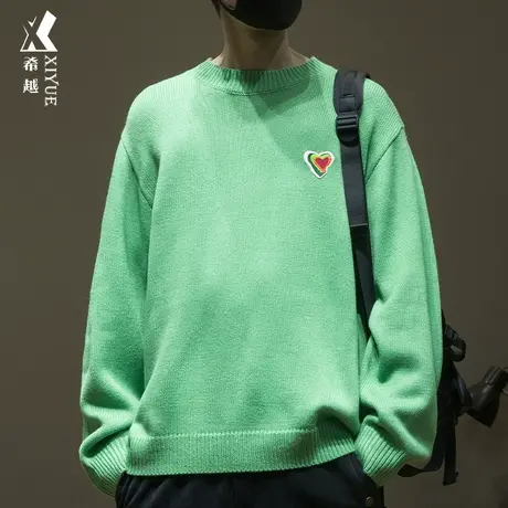 希越多巴胺重磅刺绣毛衣男宽松大码日系套头针织衫秋冬款打底上衣商品大图
