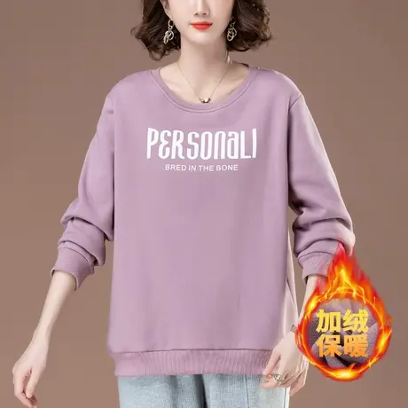 圆领卫衣女秋冬季加绒加厚宽松加大码女装中年妈妈休闲打底衫上衣商品大图