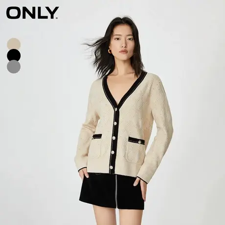 【上新】ONLY奥莱学院风撞色拼接设计V领开衫针织衫女图片