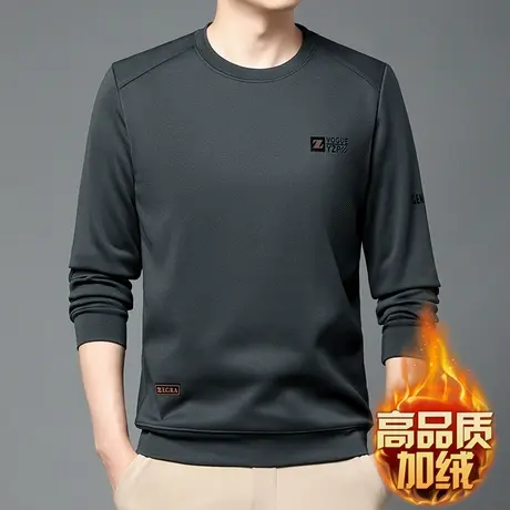 男士长袖T恤套头打底衫商务休闲圆领卫衣加绒保暖上衣秋冬季内搭商品大图
