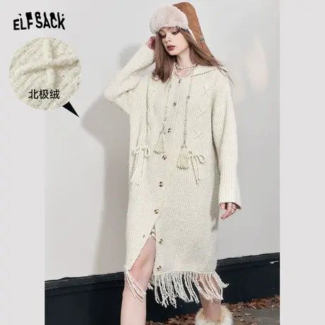 妖精的口袋针织长袖连衣裙女2023冬季新款流苏设计感宽松开衫长裙商品大图