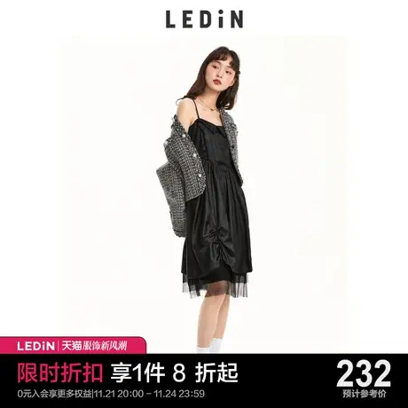 乐町俏皮吊带连衣裙休闲春夏新款女装小黑裙设计感裙摆公主裙甜酷商品大图