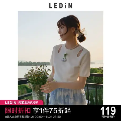 乐町镂空针织衫休闲夏季新款针织短袖上衣C5EEC2E01商品大图