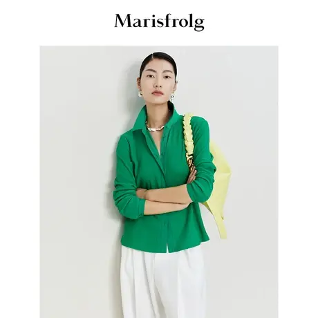 #多巴胺穿搭# 玛丝菲尔衬衫春新款polo领肌理感气质时尚开衫上衣商品大图