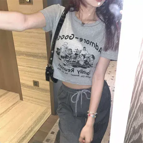 短袖t恤女夏季学生韩版宽松圆领洋气印花百搭原宿风上衣潮流女装商品大图