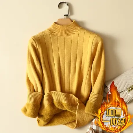 一体绒半高领毛衣女2022年新款加绒加厚打底衫女秋冬内搭针织上衣图片