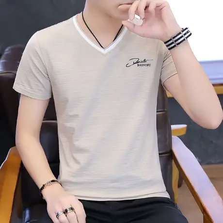 夏季鸡心v领短袖t恤男士休闲上衣服修身打底衫夏装半袖潮流丅体桖商品大图
