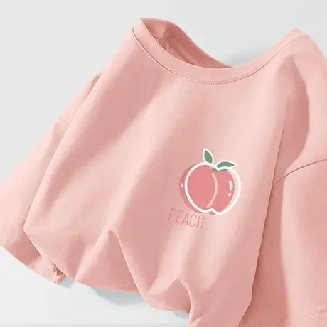 VR真维斯粉色短袖t恤女夏2023年新款小个子半袖设计感小众ins潮V商品大图