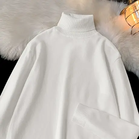 高领毛衣男秋冬保暖内搭打底衫潮流修身纯色白色针织衫毛线衣毛衫图片