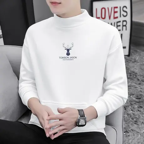 男生卫衣2024新款春秋款半高领宽松潮流加绒秋季上衣无帽中领长袖商品大图