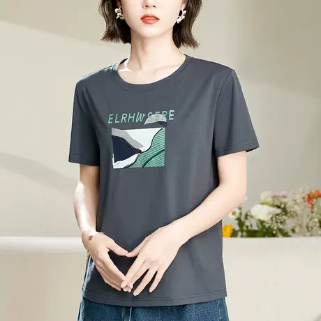 高品质纯棉t恤女夏装2024年新款创意时尚百搭上衣别致短袖体恤衫商品大图