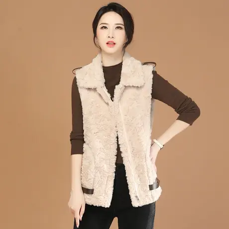 韩潮袭人气质翻领仿羊羔绒马甲女2023冬季新款时尚百搭坎肩外套图片