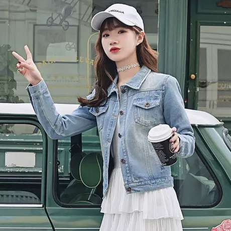 ins春秋新款修身短款牛仔褂外套女网红显瘦百搭上衣服潮浅蓝7图片