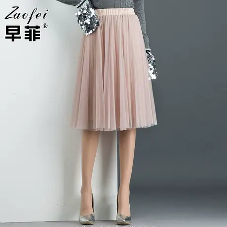 气质网纱半身裙女2019春夏新款中长款百褶裙韩版高腰a子短裙纱裙图片