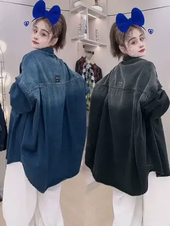 休闲宽松慵懒风牛仔衬衫外套女春秋新款韩版百搭上衣时尚衬衣外套商品大图