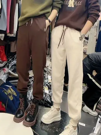 欧洲站2023秋冬季新款时尚百搭加绒高腰显瘦束脚裤休闲卫裤ins潮图片