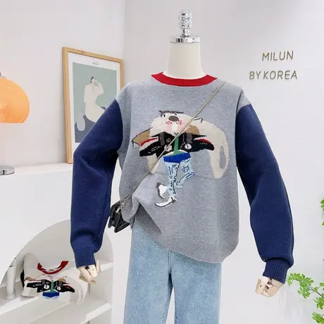 毛衣女2022新款秋冬季ins风韩系设计感撞色兔子休闲针织衫软糯女图片