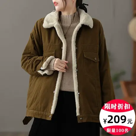 dza 复古宽松加厚加绒棉衣外套女士冬装短款休闲棉袄百搭保暖棉服商品大图