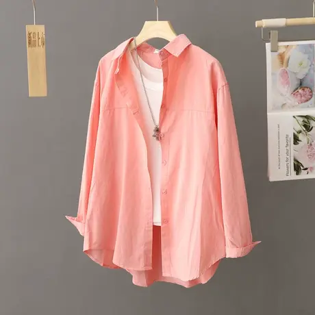 女装纯色衬衫女纯棉休闲长袖衬衣薄外套2024新款秋季宽松外搭上衣图片