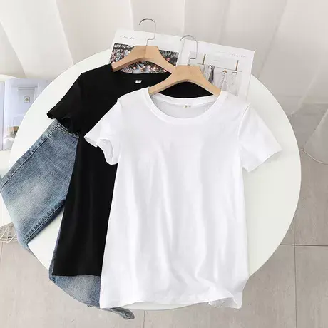 短袖T恤女2021夏季新款设计感小众宽松洋气半袖纯棉白色打底上衣图片
