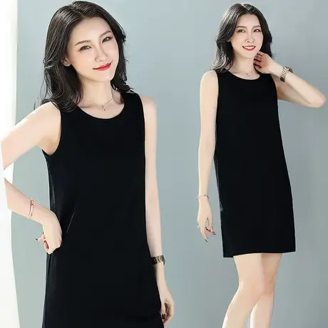 黑色吊带背心裙女2024夏季大码无袖打底连衣裙子中长款内搭小黑裙图片