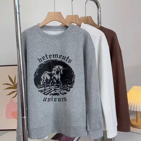 街头风！卡通印花套头卫衣女春秋季学生宽松圆领长袖运动休闲上衣商品大图