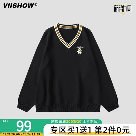 VIISHOW针织衫男新款秋冬宽松V领ins潮牌美式街头皮卡丘毛衣图片