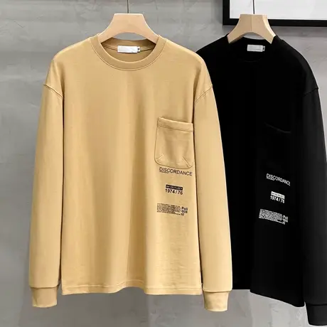 330G重磅日系男士圆领长袖T恤美系棉感卫衣帅气品质外穿体恤上衣商品大图