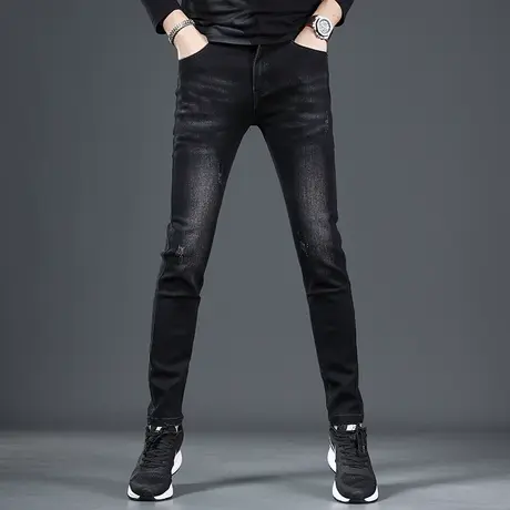 2022年秋冬季新款黑色牛仔裤男款修身小脚潮牌弹力百搭男装牛仔裤商品大图