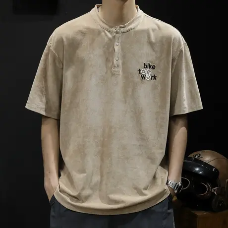 麂皮绒polo衫男夏季短袖t恤男士半袖潮胖子大码2023新款男装体恤图片