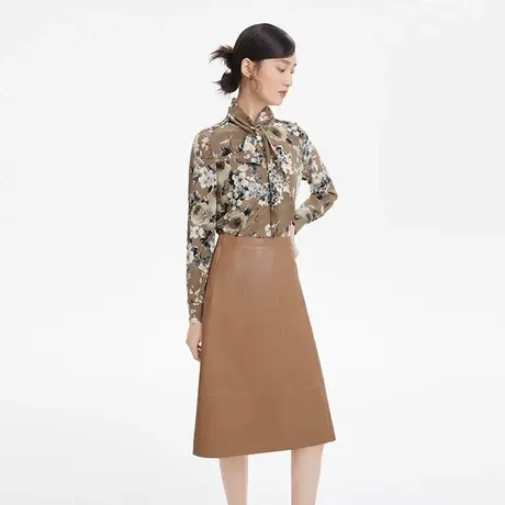 LANCY/朗姿真丝印花衬衫女秋季新款立领长袖宽松套头上衣女奥莱商品大图