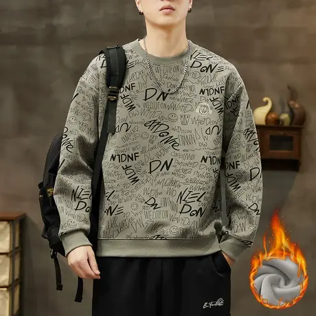 冬季潮牌重磅痞帅长袖上衣服秋冬款加绒加厚保温圆领卫衣2024新款图片