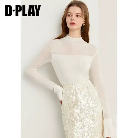 DPLAY2025春季白色打底高级感微透打底衫毛衣针织衫上衣羊毛衫女商品大图
