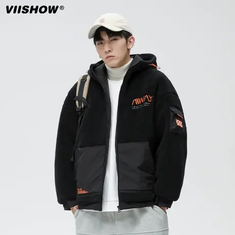 VIISHOW羊羔绒外套男秋冬潮流休闲宽松棉服男士加绒加厚保暖棉衣商品大图