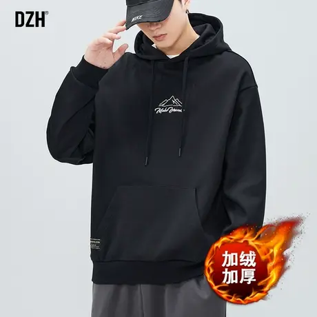 男士加绒卫衣男冬季2024新款美式加厚保暖潮牌连帽衣服男款秋冬款图片