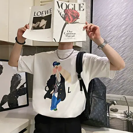 夏季短袖t恤潮流趣味卡通印花小众休闲潮男半袖上衣个性时尚体恤商品大图