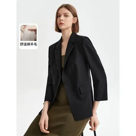 朗姿羊毛黑色薄款西装外套女2023新款夏西服正装上衣奥莱图片