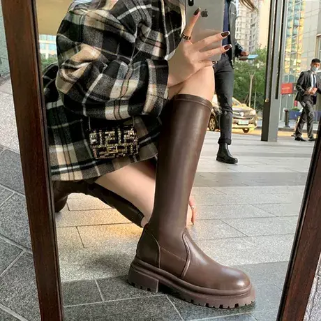 长筒靴女厚底高筒骑士靴子2023秋冬不过膝瘦瘦靴切尔西靴时装靴女商品大图