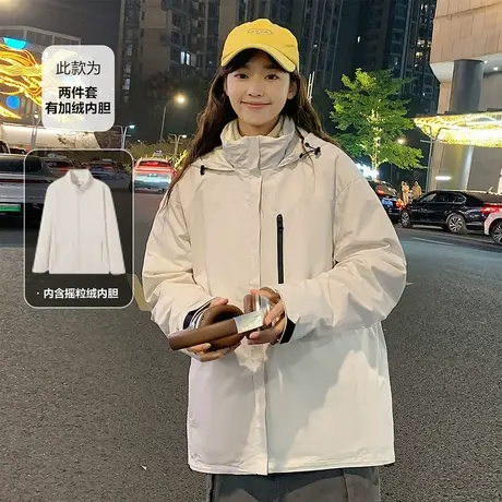 唐狮两件套摇粒绒外套女秋冬2023年新款工装连帽加厚冲锋少年上衣图片