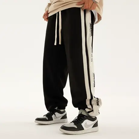 美式高街大码胖子裤子男麂皮国潮运动裤束脚裤宽松ins潮牌休闲裤商品大图