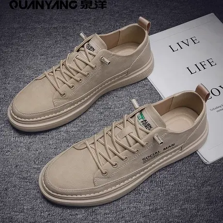 泉洋男鞋春季一脚蹬百搭平板鞋休闲皮鞋上班工作防水防滑运动潮鞋商品大图