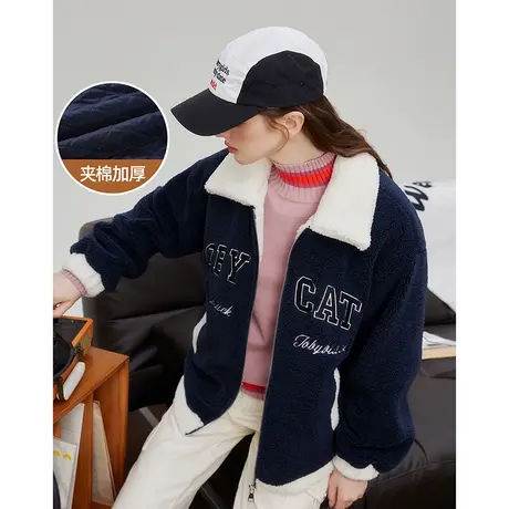 a02内里绗棉情侣同款2023冬季新款拼接撞色仿羊羔毛保暖女式棉衣图片
