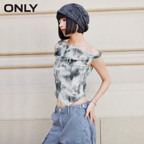 【上新】ONLY奥莱春季新款晕染印花不对称修身短款吊带T恤女商品大图