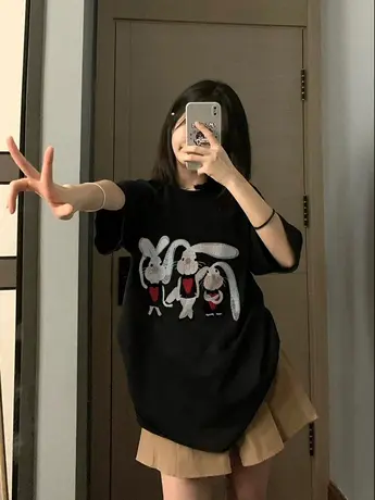 夏季短袖t恤女小个子2023新款宽松设计感小众美式复古半袖上衣ins商品大图