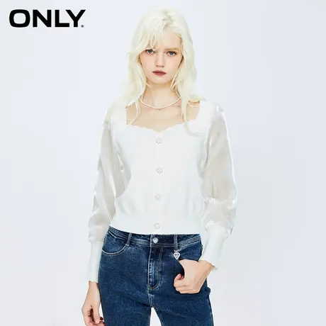 ONLY2024春季新款时尚潮流休闲显瘦蓬蓬袖方领针织衫女商品大图