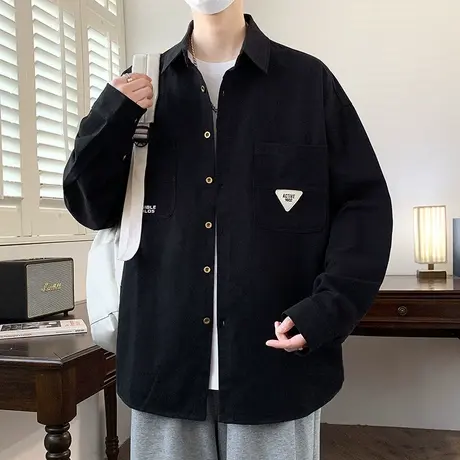 高级感衬衫男长袖春秋季新款潮牌宽松纯棉工装外套青少年痞帅上衣商品大图