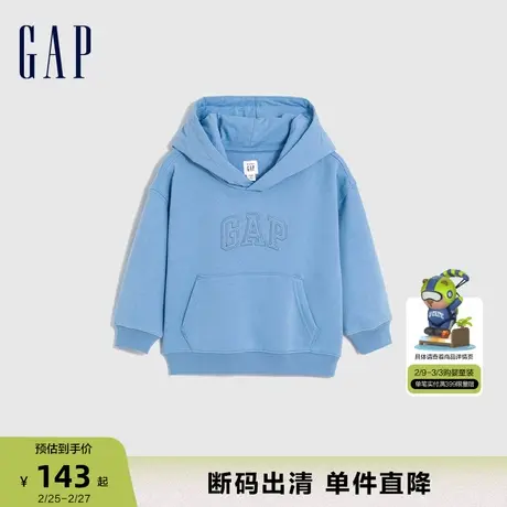 【断码优惠】Gap男幼童冬LOGO碳素软磨抓绒连帽衫运动卫衣837021商品大图