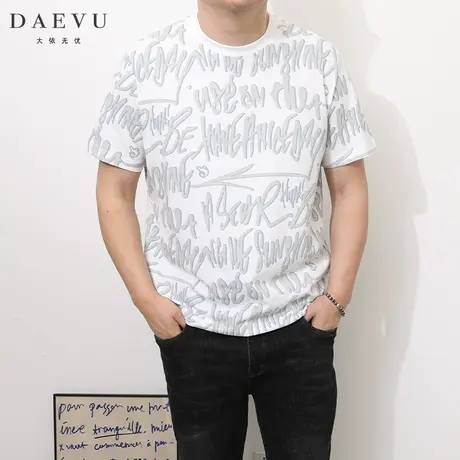 DAEVU夏季新款字母满印潮胖子大号加肥加大码圆领男士短袖t恤图片