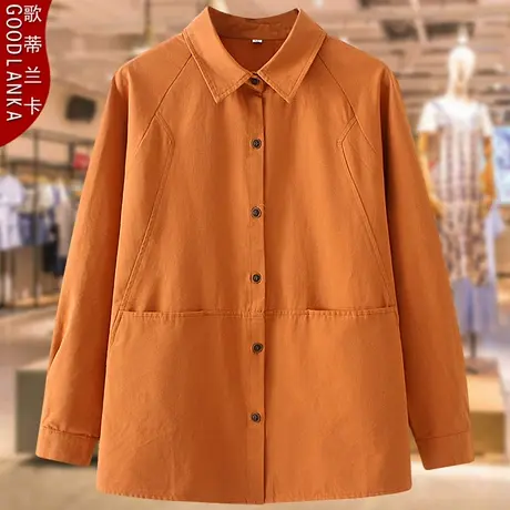 40-50岁中年妈妈春装薄款洋气外套大码宽松时尚翻领纯棉长袖衬衫商品大图