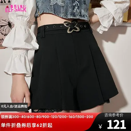 【商场同款】妖精的口袋高腰黑色裙裤女2023春秋新款休闲宽松短裤图片